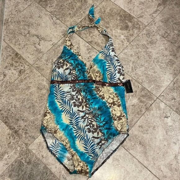 Lane Bryant Venezia Sport One Piece Tropical Swim One Piece Halter NWT - Picture 2 of 12
